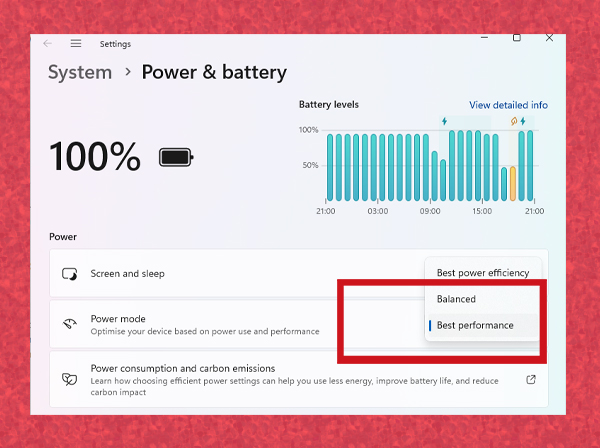 Windows Best performance Battery Mode