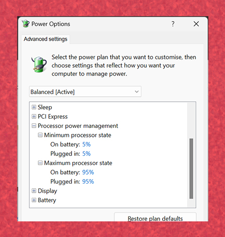 Windows Power Options