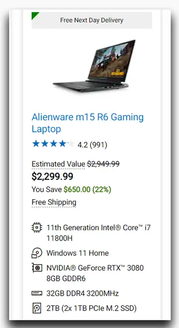 Alienware M15 laptop Price
